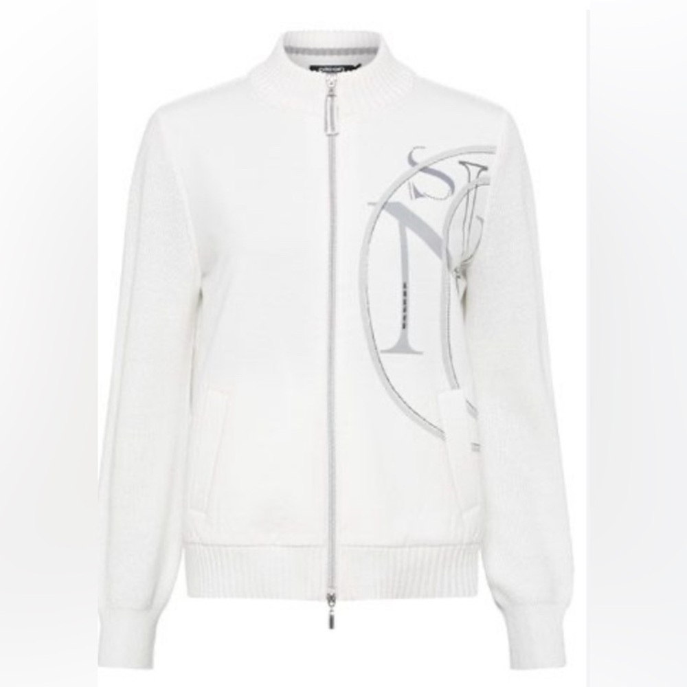 OLSEN:  Pastel Passion Collection - Zip Up Cardigan (white/grey)